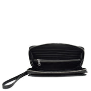 Leather Long Evelope Clutch Purse with Multi- Compartments Card Cash ID Card Travel Wallet A211 Black