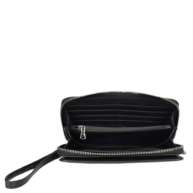 Leather Long Evelope Clutch Purse with Multi- Compartments Card Cash ID Card Travel Wallet A211 Black