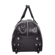 Premium Leather Wheeled Holdall Cabin Size Weekend Travel Duffle Bag AL50 Black