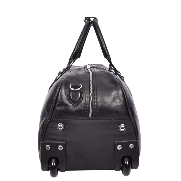 Premium Leather Wheeled Holdall Cabin Size Weekend Travel Duffle Bag AL50 Black