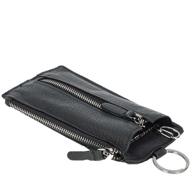 Genuine Leather Large Lightweight Key Case Wallet Car Key Holder Zipper Pouch A633 Black