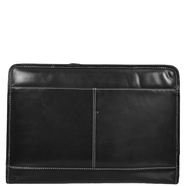 Black Leather Folio Bag A4 Document Underarm Portfolio Case - Stanford