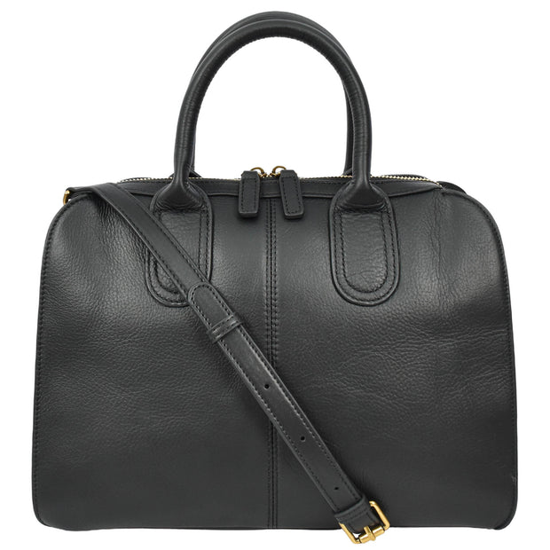 Womens Leather Handbag Large Tote with Shoulder Strap Casual Style Thea Black