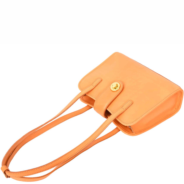 Genuine Orange Leather Shoulder Bag for Women Trendy Tote Handbag Fiona