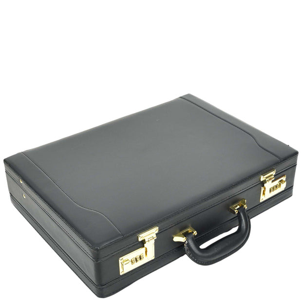 Classic Attache Case Faux Leather Dual Lock Briefcase Business Bag Diplomat Black