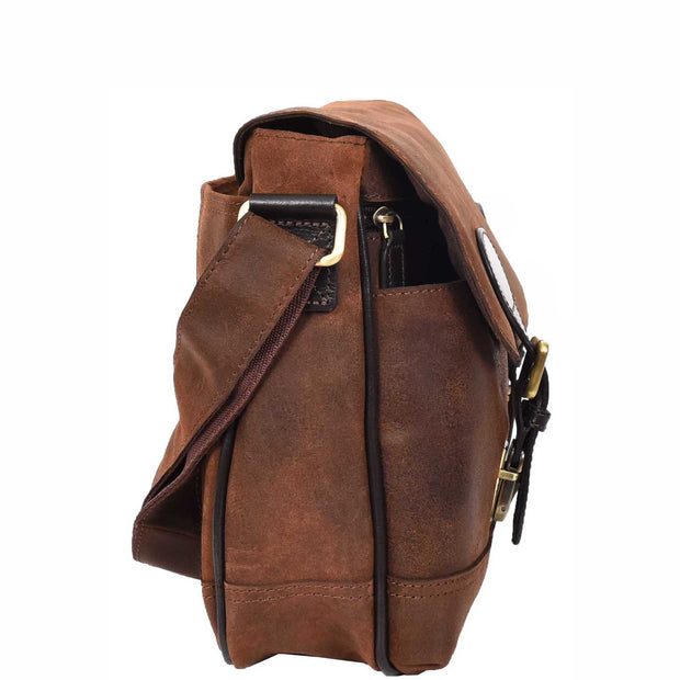 Mens Distressed Leather Satchel Twin Buckle Vintage Brown Messenger Laptop Bag A561-3