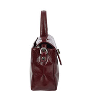 Womens Genuine Leather Small Handbag Glossy Casual Top Handle Crossbody Bag with Turn Lock Oisin Burgundy