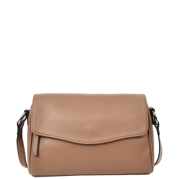 Women's Classic Leather Shoulder Bag Flap-over Design with Organiser Crossbody Messenger Edith Brown