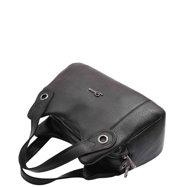 Womens Leather Handbag Twin Zip Top Casual Fashion Tote Grab Bag A850 Black
