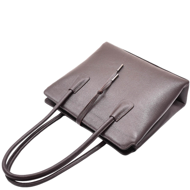 Womens Genuine Leather Shoulder Bag A4 Size Classic Handbag A062 Brown