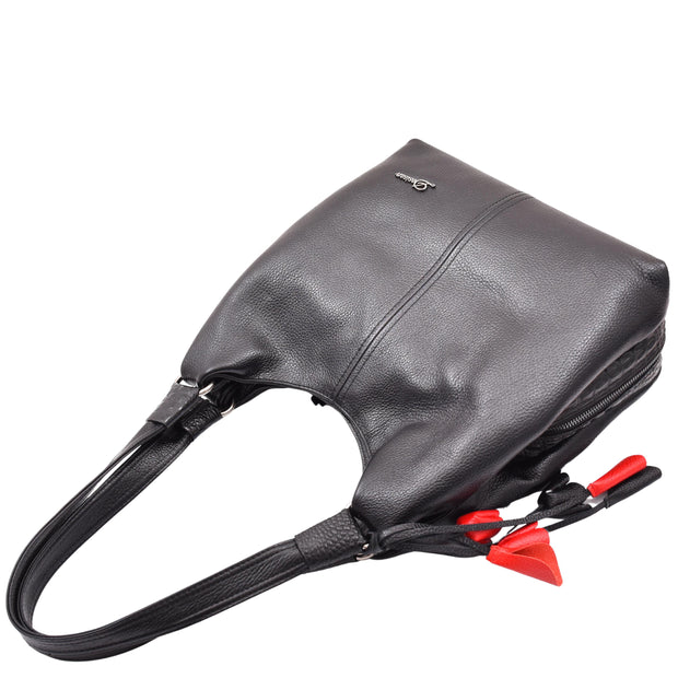 Womens Leather Shoulder Bag Large Hobo Casual Outgoing Multi Pockets Handbag A71 Black