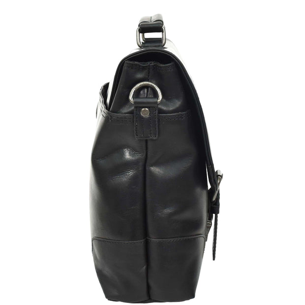 Mens Real Cowhide Leather Briefcase Soft Satchel Office Bag Roy Black