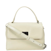 Womens Genuine Leather Small Handbag Glossy Casual Top Handle Crossbody Bag with Turn Lock Oisin White