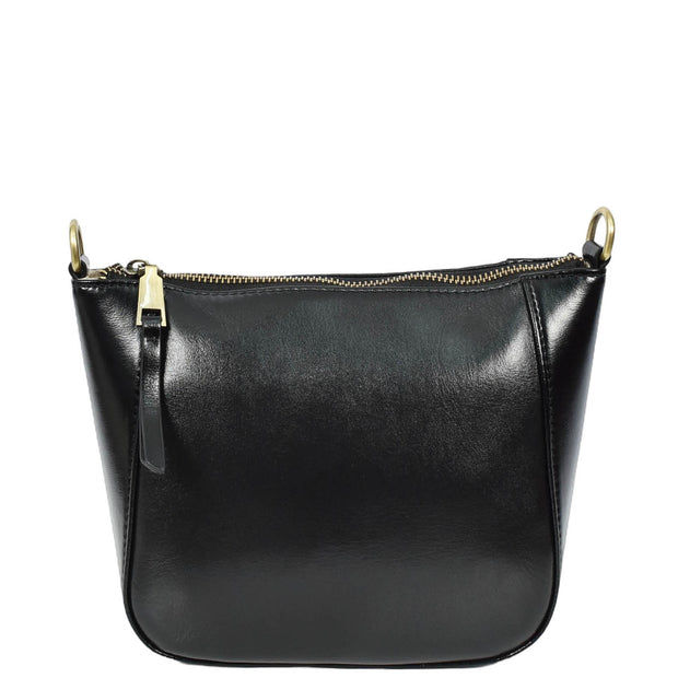 Womens Genuine Leather Cross Body Bag Small Zip Top Sling Handbag Liv Black