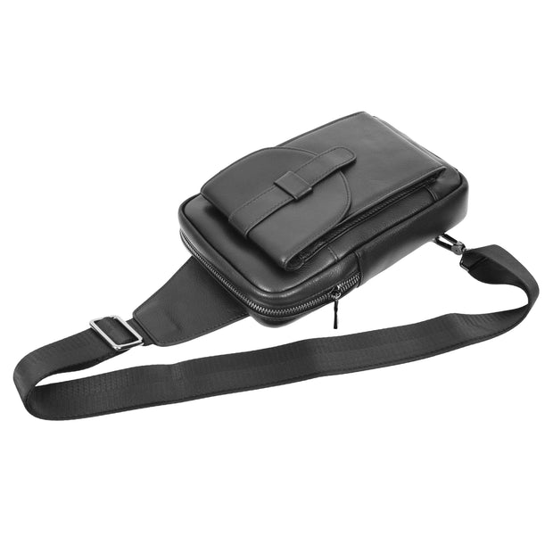 Real Leather Holster Chest Pack Casual Cross Body Sling Travel Organiser Bag A710 Black-4