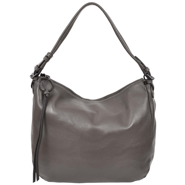 Womens Leather Hobo Handbag Soft Large Multi Straps Zipper Shoulder Bag A202 Grey-4