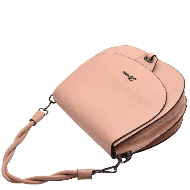 Womens Premium Leather Shoulder Saddle Bag Multi Pocket Handbag A6080 Rose