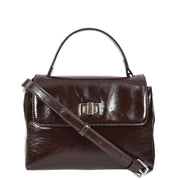 Womens Genuine Leather Small Handbag Glossy Casual Top Handle Crossbody Bag with Turn Lock Oisin Brown