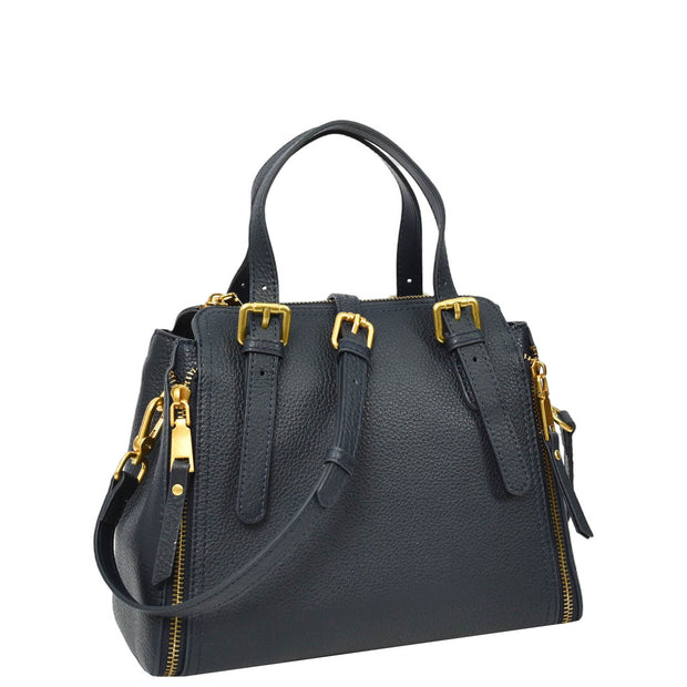 Women's Premium Leather Handbag Gold Hardware Detachable Shoulder Strap Trendy Design Bag Pam Navy