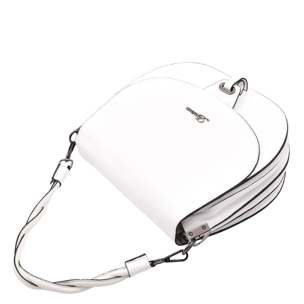 Womens Premium Leather Shoulder Saddle Bag Multi Pocket Handbag A6080 White