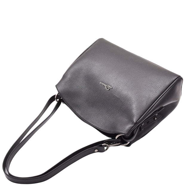 Womens Premium Leather Hobo Bag Shoulder Crossbody Strap Multi Pockets Handbag A5003 Black
