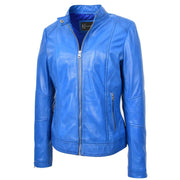 Womens Genuine Leather Biker Jacket Zip Casual Naomi Blue 5