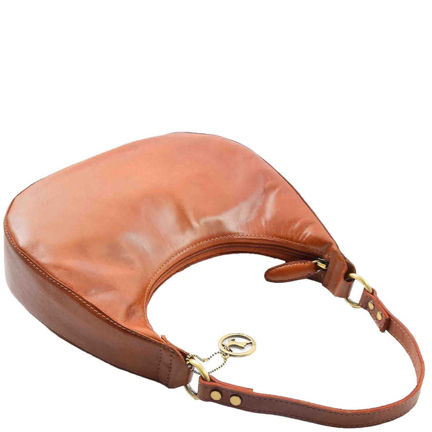 Classic Shoulder Hobo Real Leather Zip Bag GEMMA Cognac 5