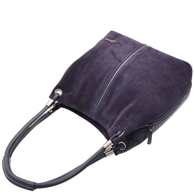 Womens Real Leather Suede Shoulder Hobo Bag Casual Outgoing Handbag A7153 Navy