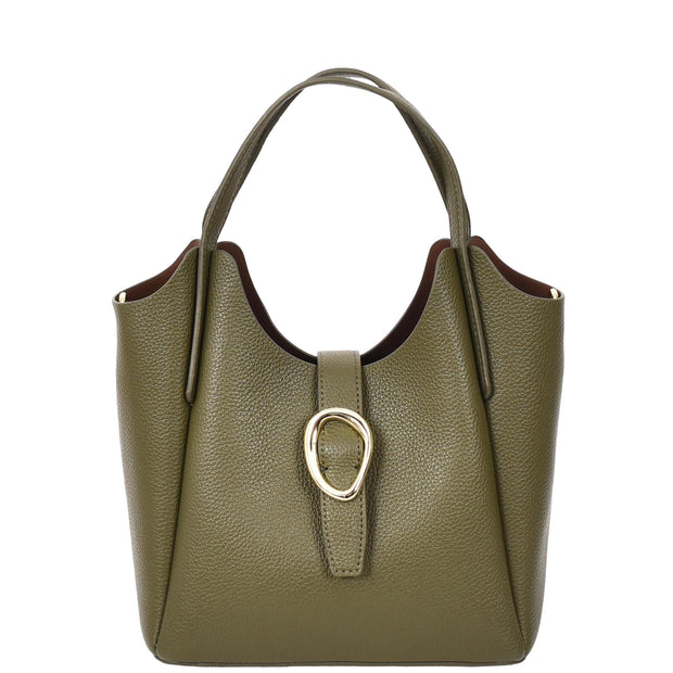 Olive green leather handbag on sale