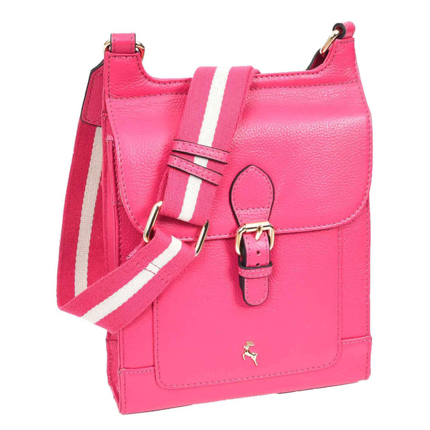 Real Leather Crossbody Bag Women's Casual Style Messenger Xela Pink 5