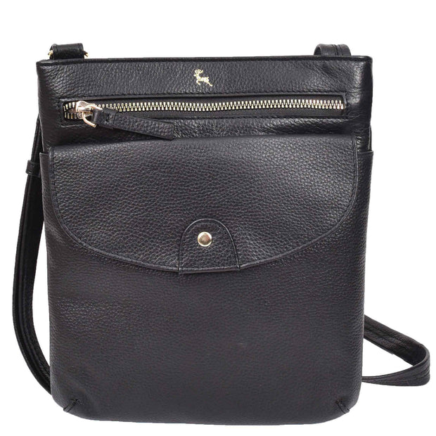 Womens Leather Crossbody Sling Bag Multi Pockets Messenger Skye Black