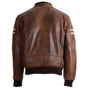 Mens Jacket Real Leather Bomber Zip Detachable Hoodie BRUNO Cognac 5