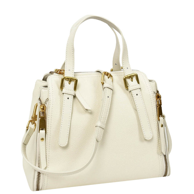 Women's Premium Leather Handbag Gold Hardware Detachable Shoulder Strap Trendy Design Bag Pam White
