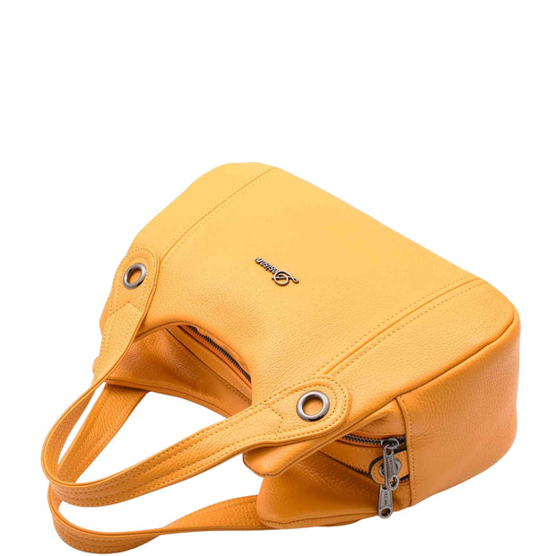 Womens Leather Handbag Twin Zip Top Casual Fashion Tote Grab Bag A850 Yellow