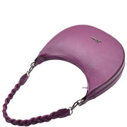 Womens Leather Shoulder Bag Braided Handle Casual Fashion Handbag A50 Purple
