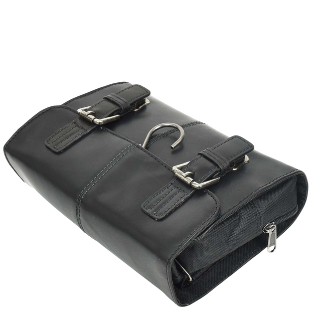 Mens Leather Wash Bag Hanging Cosmetics Toiletry Shaving Kit Travel Bag