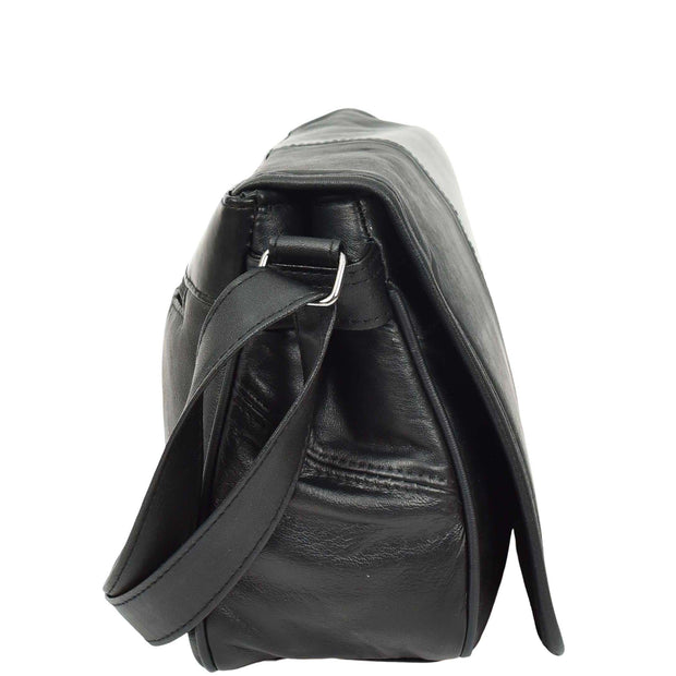Womens Soft Leather Messenger Bag Crossbody Organiser A59 Black 5