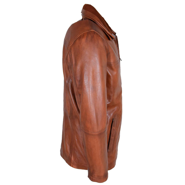 Leather Coat Detachable Collar Lining Mens Tyson Cognac 5