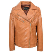 Womens Leather Biker Jacket Cross Zip Style Tina Tan 5