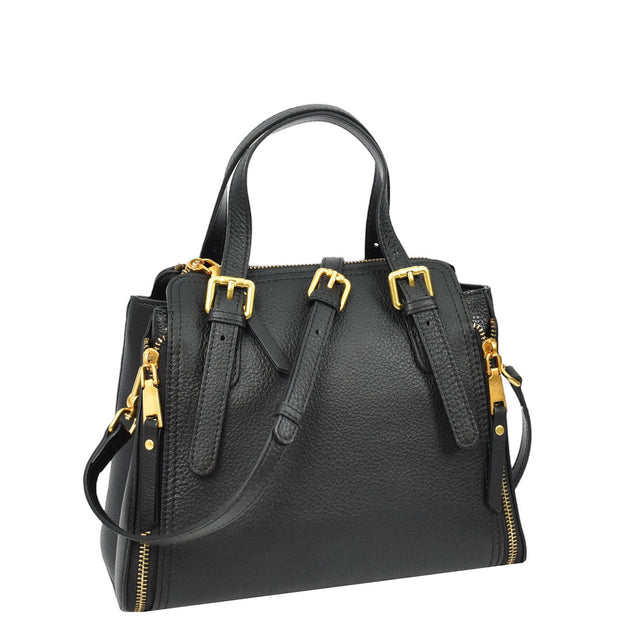 Women's Premium Leather Handbag Gold Hardware Detachable Shoulder Strap Trendy Design Bag Pam Black