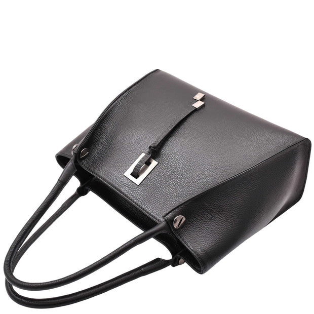 Womens Leather Shoulder Bag Large Size Work Casual Outgoing Exclusive Handbag A563 Black