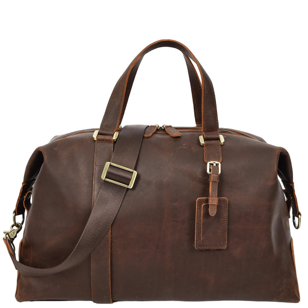 Real Leather Holdall Mid-Size Padded Laptop Section Weekend Travel Duffle Bag A007 Rust Brown
