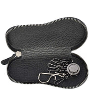 Premium Leather Key Case Wallet With Multiple Key Hooks Zip Around Pouch Style A169 Black