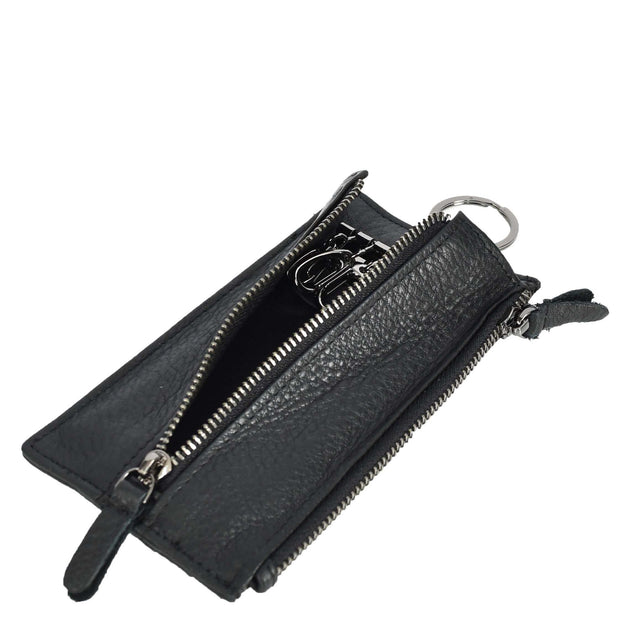 Genuine Leather Large Lightweight Key Case Wallet Car Key Holder Zipper Pouch A633 Black