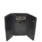 Real Leather Tri-Fold Key Case Wallet With Multiple Key Holders Pouch A168 Black