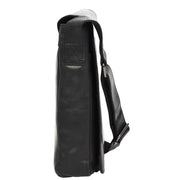 Mens Real Black Leather Tall Messenger Bag Flight Shoulder Organiser Mayer-6