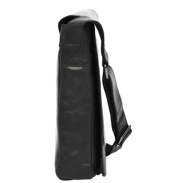 Mens Real Black Leather Tall Messenger Bag Flight Shoulder Organiser Mayer-6