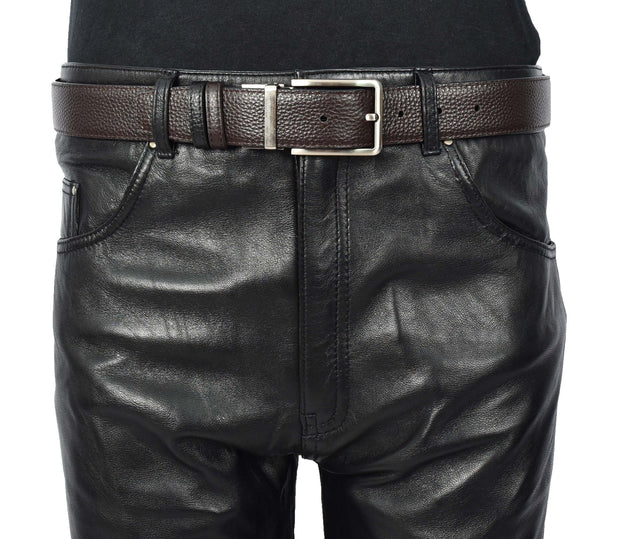 Mens Real Leather Rotated Buckle Belt With Sides Reversible Casual Style A06 Black/Brown
