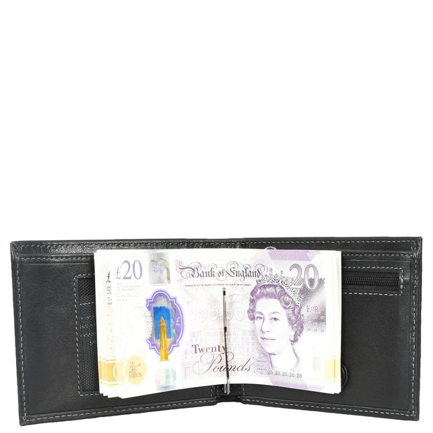 Premium Leather Mens Bi-Fold Slim Wallet Coins Money Clip Holder Style A208 Black