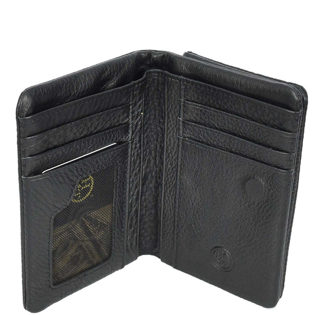Mens Real Leather Bi-Fold Slim Wallet Coins Cards Banknotes Classic Style A162 Black